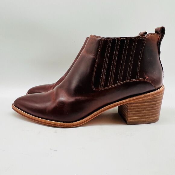 Madewell Boots Womens 8.5 Brown Leather Ankle Western Block Heel Festival Shoes - Picture 4 of 12